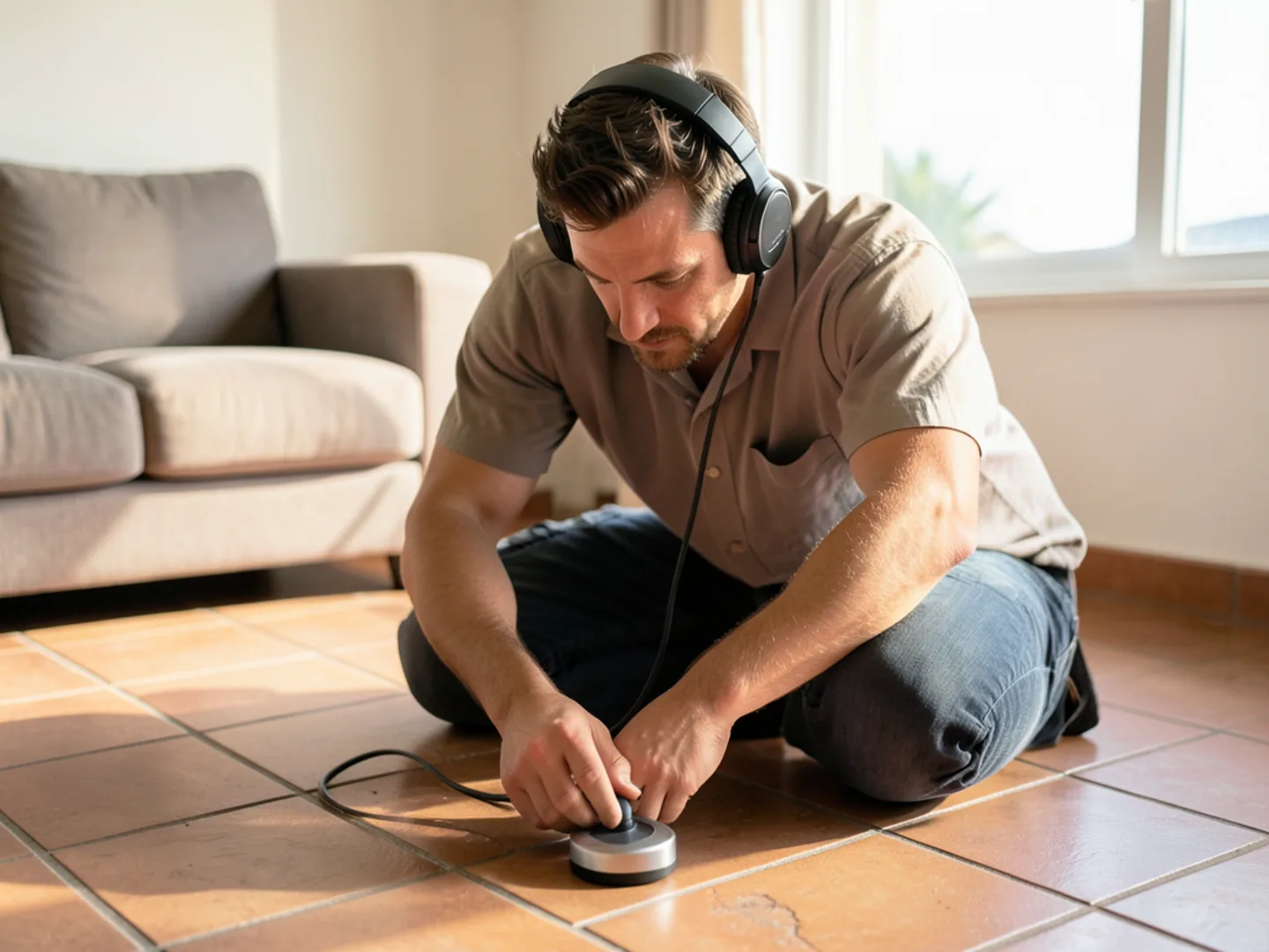 Plumber examining coastal water supply pipes in San Clemente home