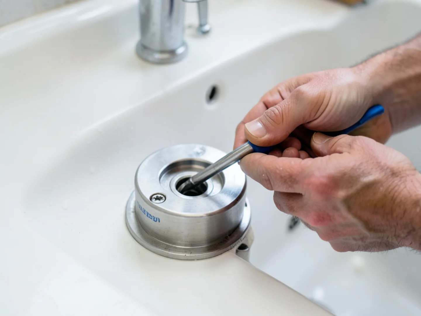 Licensed plumber performing garbage disposal installation & repair using code compliant materials