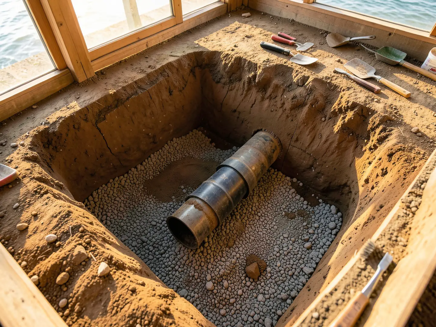Licensed plumber performing sewer line repair using code compliant materials