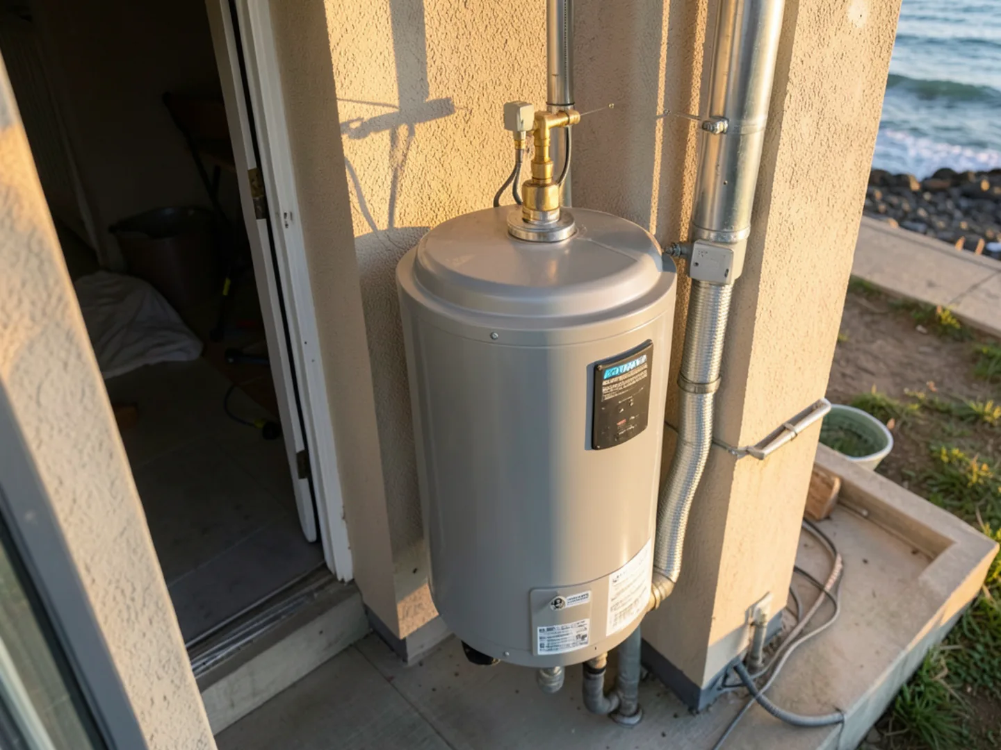 Licensed plumber performing tankless water heater installation using code compliant materials