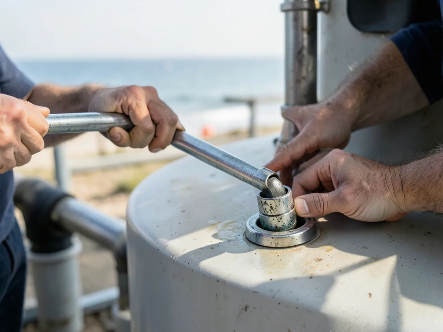 Licensed plumber performing water heater repair using code compliant materials